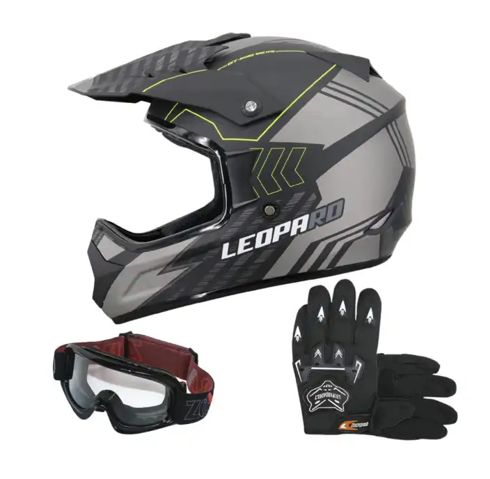 Leopard LEO-X307 Motorbike Motocross Helmet Matt Black/Silver